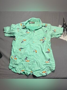 First Wave Mint Green Toucan Print Button Down Shirt